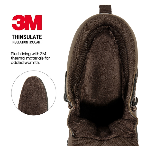 Men's Fur-Lined Thinsulate Waterproof Snow Boots - DARK BROWN - 6